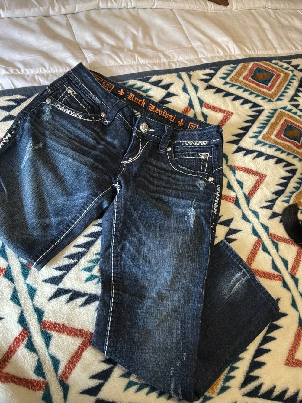 Rock Revival Dark Blue Distressed Cropped Jeans
